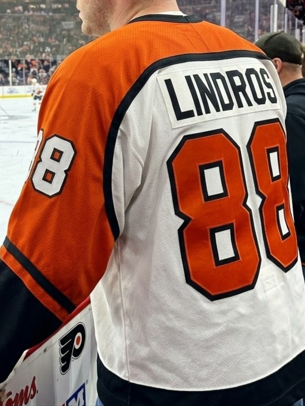 Vintage 90s CCM Orange and White Lindros #88 Hockey Jersey